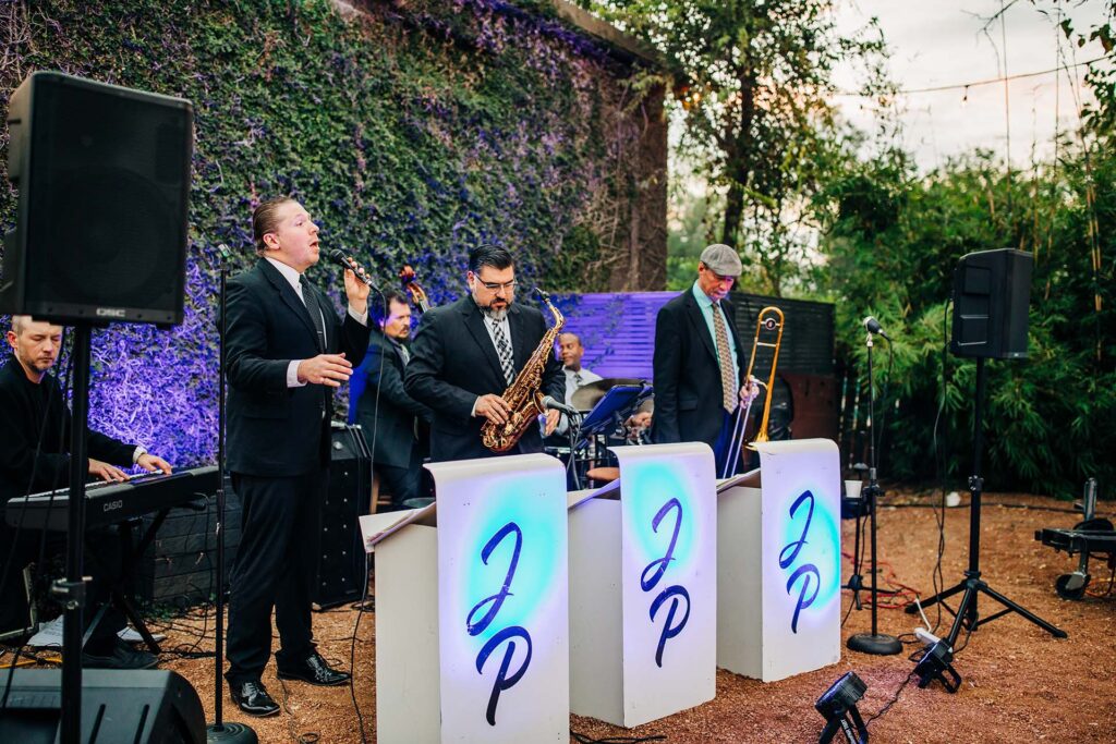 A wedding band plays at a reception in San Antonio, TX